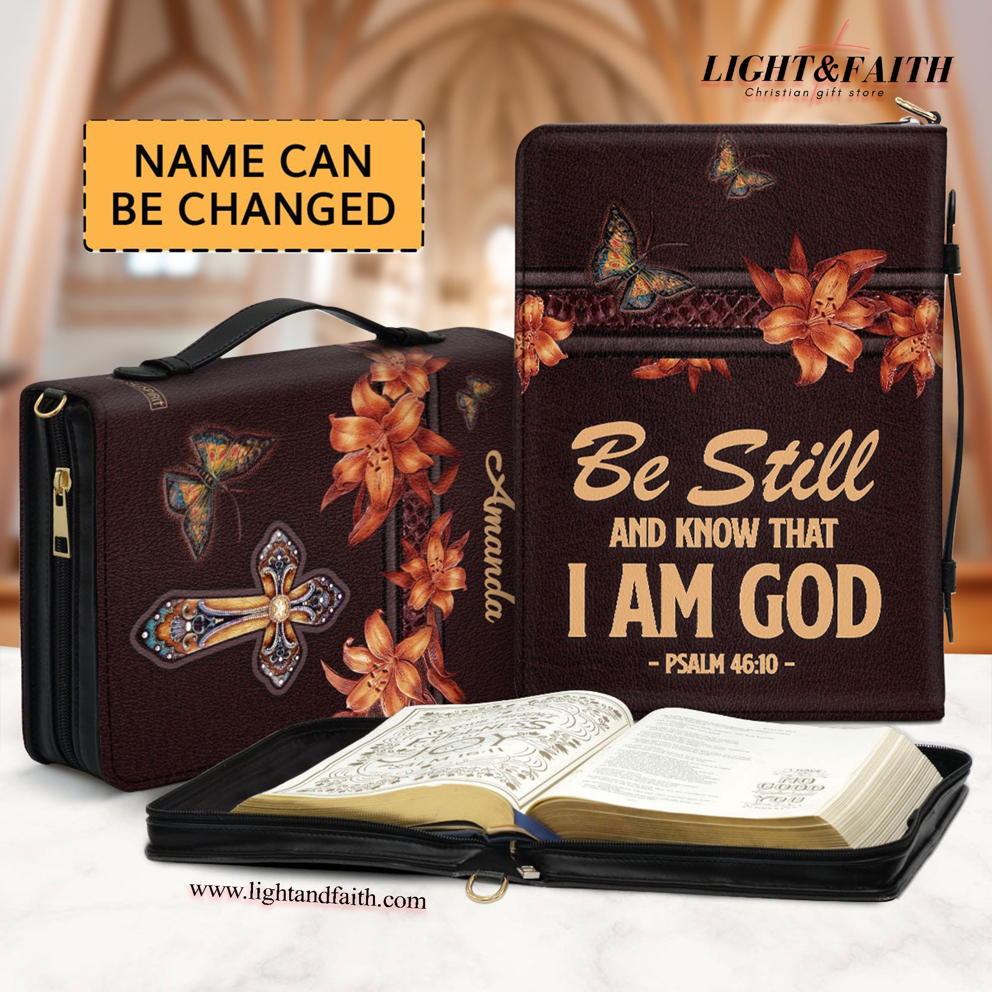Be still and know that I AM GOD Personalized Leather Bible Cover With Handle, Best Gift For Worship Members, Christian Gift, Bible Covers Jesus Gifts